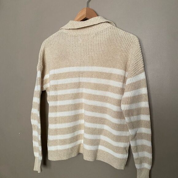 LOFT V-Neck Sweater with Lace-Up Detail collared pullover sz XS neutral EUC - Picture 4 of 13